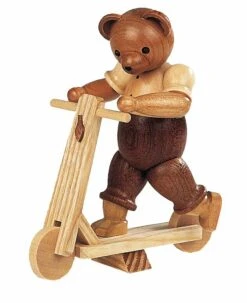 Bear, Male On Scooter, Height 10 Cm / 4 Inch, Original Erzgebirge By Mueller Seiffen