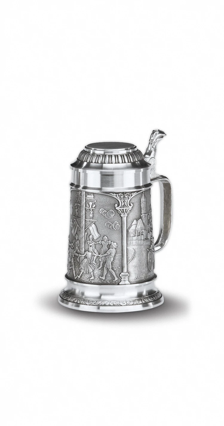 Beer Stein With Flat Lid Of The Village 0.5 Liter 3 Beer Stein With Flat Lid Of The Village 0.5 Liter