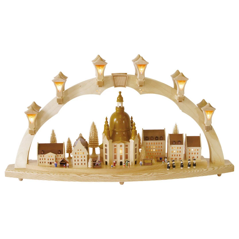 German Candle Arch Frauenkirche Dresden, Length 80 Cm / 32 Inch, Natural, Electrically Illuminated, Original Erzgebirge By Richard Glaesser Seiffen 3 German Candle Arch Frauenkirche Dresden, Length 80 Cm / 32 Inch, Natural, Electrically Illuminated, Original Erzgebirge By Richard Glaesser Seiffen
