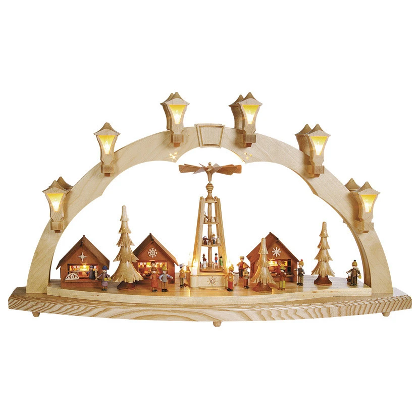 German Candle Arch Christmas Fair, Length 80 Cm / 32 Inch, Natural, Electrically Illuminated, Original Erzgebirge By Richard Glaesser Seiffen 3 German Candle Arch Christmas Fair, Length 80 Cm / 32 Inch, Natural, Electrically Illuminated, Original Erzgebirge By Richard Glaesser Seiffen