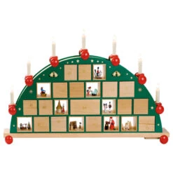 German Candle Arch Advent Calendar, Length 76 Cm / 30 Inch, Natural, Electrically Illuminated, Original Erzgebirge By Richard Glaesser Seiffen