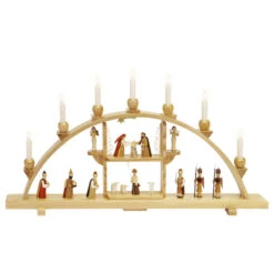 German Candle Arch Nativity Scene, Length 75 Cm / 30 Inch, Natural, Electrically Illuminated, Original Erzgebirge By Richard Glaesser Seiffen
