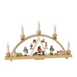 German Candle Arch Christmas Fair, Length 48 Cm / 19 Inch, Natural, Electrically Illuminated, Original Erzgebirge By Richard Glaesser Seiffen