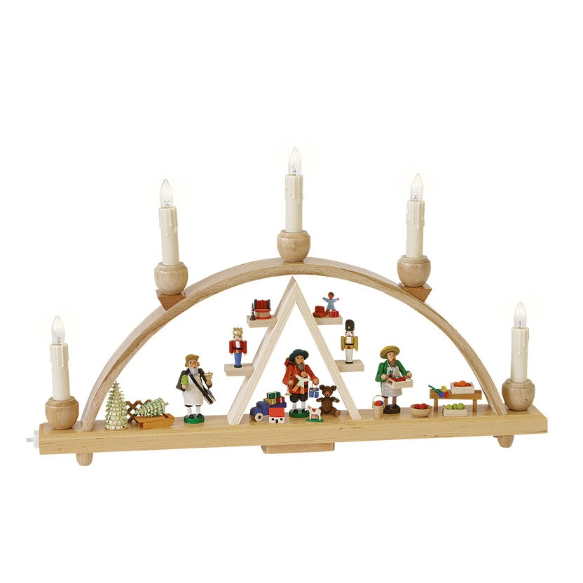 German Candle Arch Christmas Fair, Length 48 Cm / 19 Inch, Natural, Electrically Illuminated, Original Erzgebirge By Richard Glaesser Seiffen 3 German Candle Arch Christmas Fair, Length 48 Cm / 19 Inch, Natural, Electrically Illuminated, Original Erzgebirge By Richard Glaesser Seiffen