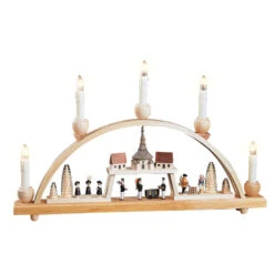 German Candle Arch Village Of Seiffen, Length 48 Cm / 19 Inch, Natural, Electrically Illuminated, Original Erzgebirge By Richard Glaesser Seiffen