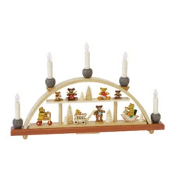 German Candle Arch Bear Children, Length 48 Cm / 19 Inch, Natural, Electrically Illuminated, Original Erzgebirge By Richard Glaesser Seiffen