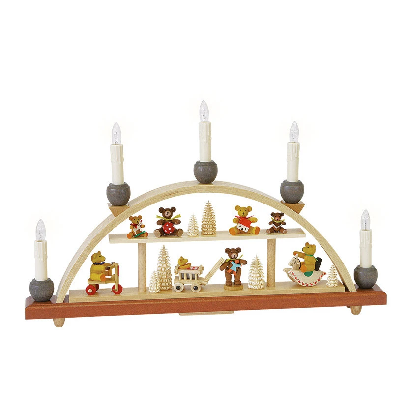 German Candle Arch Bear Children, Length 48 Cm / 19 Inch, Natural, Electrically Illuminated, Original Erzgebirge By Richard Glaesser Seiffen 3 German Candle Arch Bear Children, Length 48 Cm / 19 Inch, Natural, Electrically Illuminated, Original Erzgebirge By Richard Glaesser Seiffen