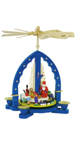 German Christmas Pyramid Santa Giving Out X-mas Presents, Height 27 Cm / 11 Inch, Original Erzgebirge By Richard Glaesser Seiffen