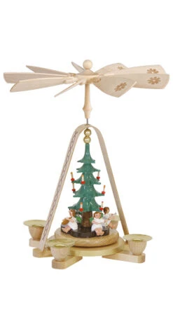 German Christmas Pyramid Angels, Height 28 Cm / 11 Inch, Natural, Original Erzgebirge By Richard Glaesser Seiffen