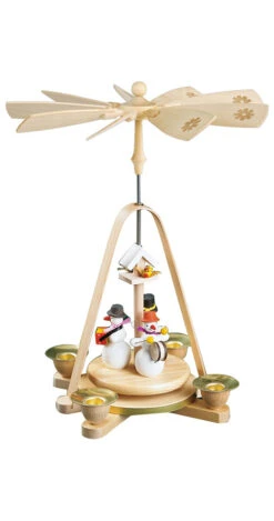 German Christmas Pyramid Snowmen Playing Music, Height 28 Cm / 11 Inch, Original Erzgebirge By Richard Glaesser Seiffen
