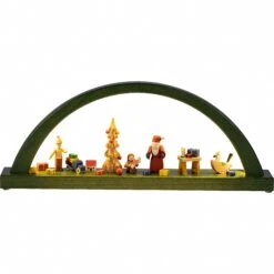 German Candle Arch LED Santa Giving Out Christmas Presents, Length 40 Cm / 16 Inch, Natural, Original Erzgebirge By Richard Glaesser Seiffen