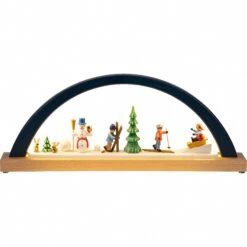 German Candle Arch LED Winter Children, Length 40 Cm / 16 Inch, Natural, Original Erzgebirge By Richard Glaesser Seiffen