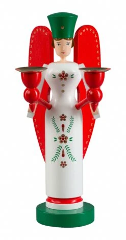 German Candlestick Angel, Height 26 Cm / 10 Inch, Original Erzgebirge By Richard Glaesser Seiffen