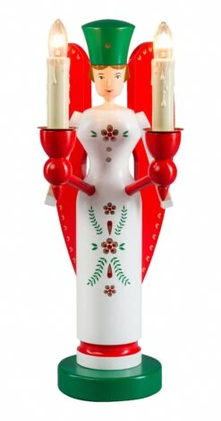 German Candlestick Angel, Height 26 Cm / 10 Inch, Electrically Illuminated, Original Erzgebirge By Richard Glaesser Seiffen