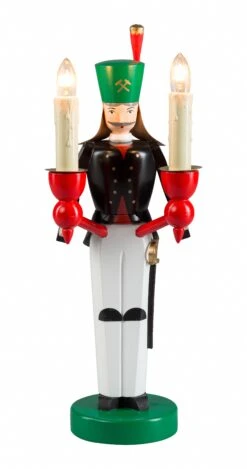German Candlestick Miner, Electrically Illuminated, Height 26 Cm / 10 Inch, Original Erzgebirge By Richard Glaesser Seiffen