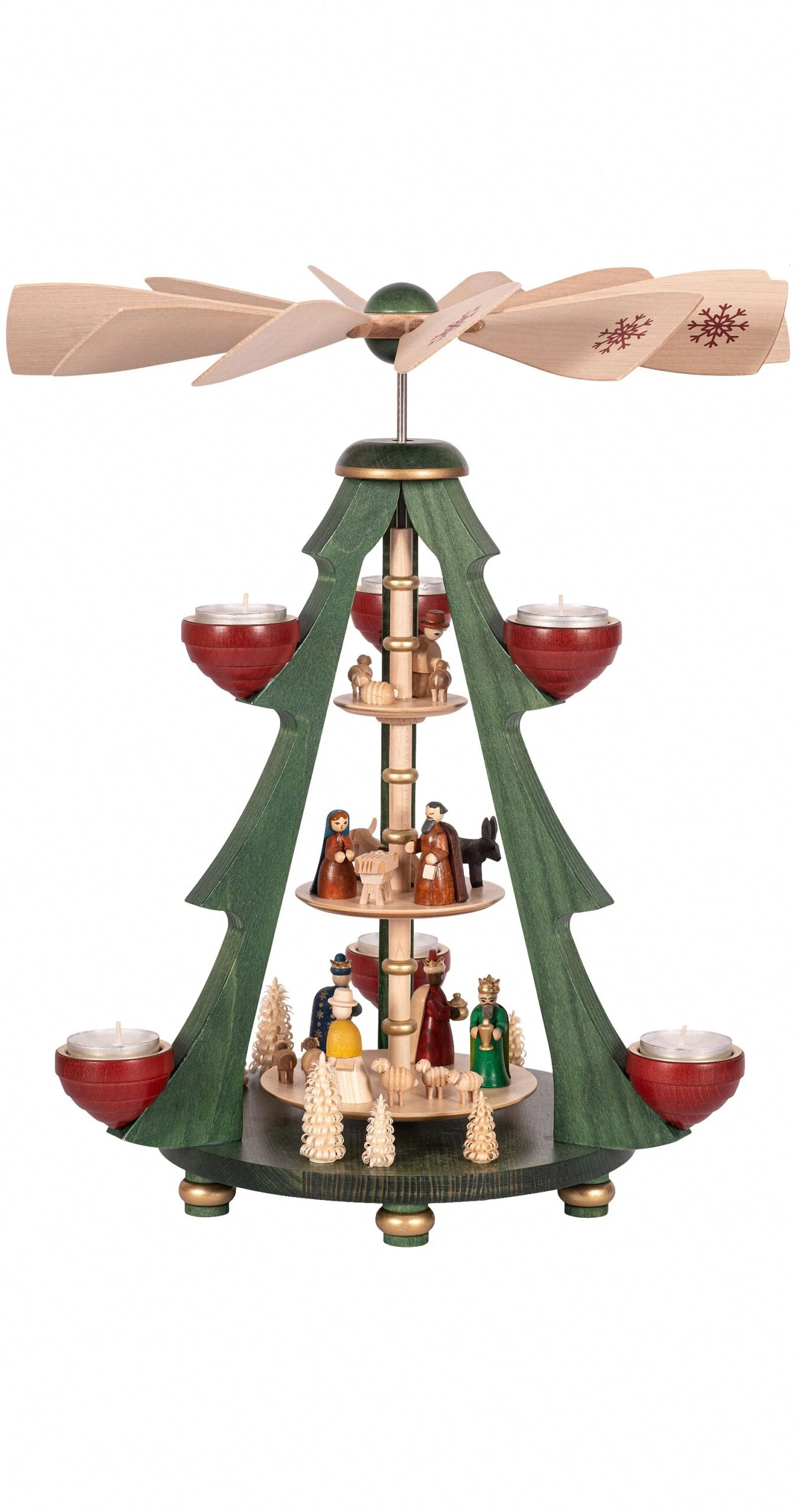 German Christmas Pyramid Nativity Scene, 3-tier, Height 40 Cm / 16 Inch, Original Erzgebirge By Richard Glaesser Seiffen 3 German Christmas Pyramid Nativity Scene, 3-tier, Height 40 Cm / 16 Inch, Original Erzgebirge By Richard Glaesser Seiffen