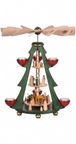 German Christmas Pyramid Church Village, 3-tier, Height 40 Cm / 16 Inch, Original Erzgebirge By Richard Glaesser Seiffen