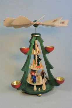 German Christmas Pyramid Forest People, 3-tier, Height 40 Cm / 16 Inch, Natural, Original Erzgebirge By Richard Glässer