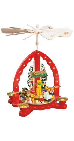 German Christmas Pyramid Playing Bear Children, Height 27 Cm / 11 Inch, Original Erzgebirge By Richard Glaesser Seiffen