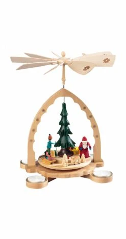 German Christmas Pyramid Forest, Height 27 Cm / 11 Inch, Colorful With Tealights, Original Erzgebirge By Richard Glaesser Seiffen