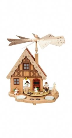 German Pyramid Angel Bakery With House, Height 29 Cm / 11 Inch, Original Erzgebirge By Richard Glaesser Seiffen