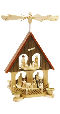 German Christmas Pyramid Nativity Scene, Height 36 Cm / 14 Inch, Original Erzgebirge By Richard Glaesser Seiffen