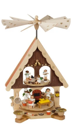 German Christmas Pyramid Angels, Height 36 Cm / 14 Inch, Natural, Original Erzgebirge By Richard Glaesser Seiffen