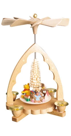 German Christmas Pyramid Playing Bear Children, Height 19 Cm / 8 Inch, Original Erzgebirge By Richard Glaesser Seiffen