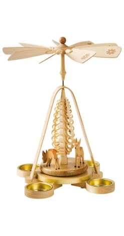 German Christmas Pyramid Deer, Hand-carved, Height 28 Cm / 11 Inch, Natural With Tealights, Original Erzgebirge By Richard Glaesser Seiffen