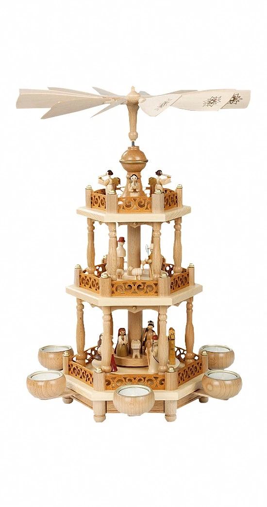 German Christmas Pyramid Nativity Scene, 2-tier, Height 46 Cm / 18 Inch, Natural, Original Erzgebirge By Richard Glaesser Seiffen 3 German Christmas Pyramid Nativity Scene, 2-tier, Height 46 Cm / 18 Inch, Natural, Original Erzgebirge By Richard Glaesser Seiffen