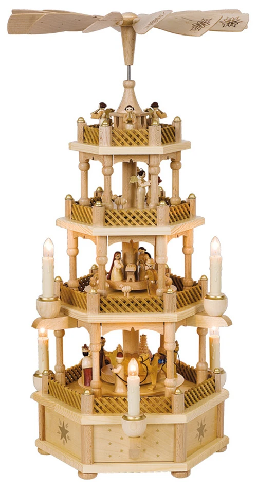German Christmas Pyramid Nativity Scene, 3-tier, Height 59 Cm / 23 Inch, Electrical Illuminated And Driven, Original Erzgebirge By Richard Glaesser Seiffen 3 German Christmas Pyramid Nativity Scene, 3-tier, Height 59 Cm / 23 Inch, Electrical Illuminated And Driven, Original Erzgebirge By Richard Glaesser Seiffen