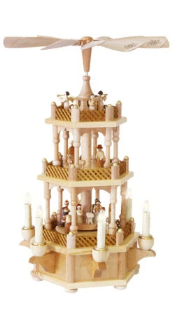 German Christmas Pyramid Nativity Scene, 2-tier, Height 45 Cm / 18 Inch, Electrical Illuminated And Driven, Original Erzgebirge By Richard Glaesser Seiffen