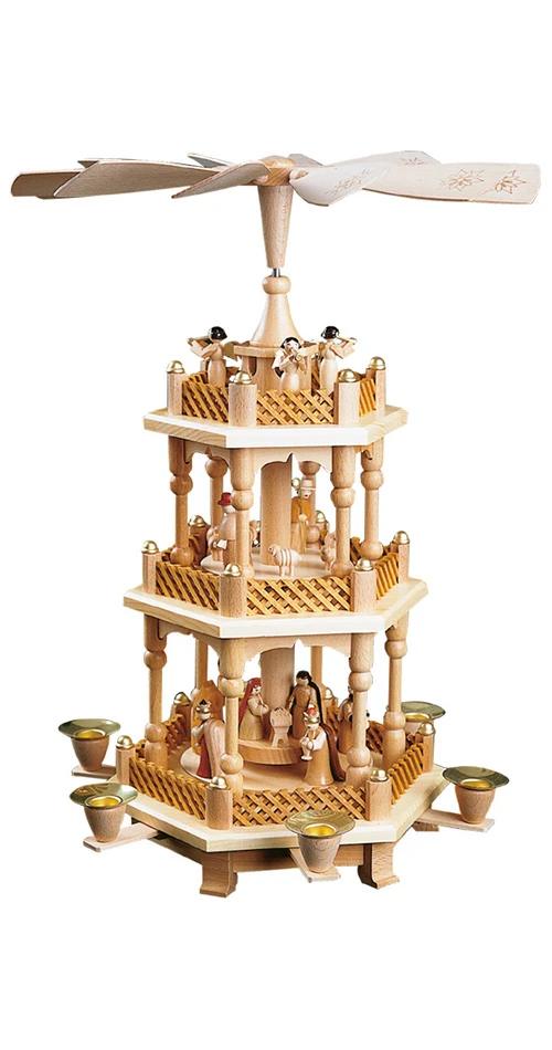German Christmas Pyramid Nativity Scene, 2-tier, Height 40 Cm / 16 Inch, Natural, Original Erzgebirge By Richard Glaesser Seiffen 3 German Christmas Pyramid Nativity Scene, 2-tier, Height 40 Cm / 16 Inch, Natural, Original Erzgebirge By Richard Glaesser Seiffen
