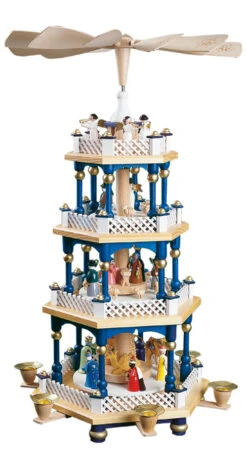 German Christmas Pyramid Nativity Scene, 3-tier, Height 54 Cm / 21 Inch, Original Erzgebirge By Richard Glaesser Seiffen