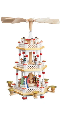 German Christmas Pyramid Nativity Scene, 2-tier, Height 40 Cm / 16 Inch, Original Erzgebirge By Richard Glaesser Seiffen