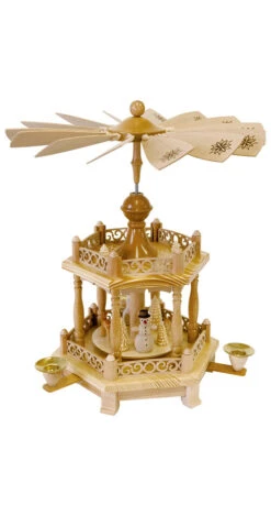 German Christmas Pyramid Snowmen, Height 38 Cm / 15 Inch, Original Erzgebirge By Richard Glaesser Seiffen