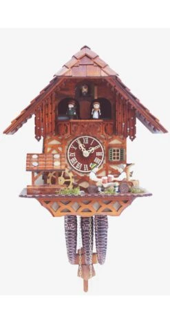 Cuckoo ClockBlack Forest House With Moving Beer Drinker And Mill Wheel