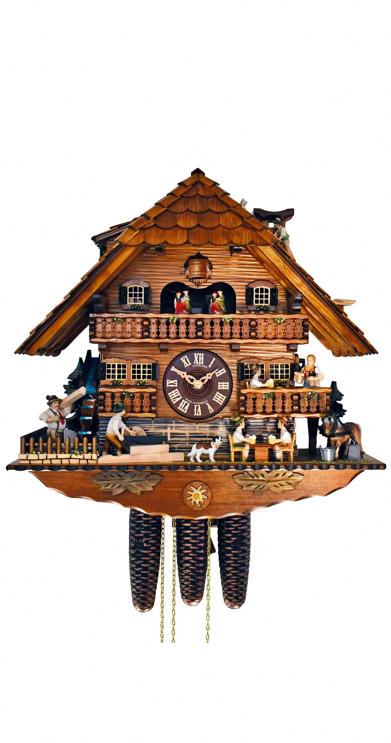 Cuckoo ClockBlack Forest House With Moving Beer Drinkers And Mill Wheel 3 Cuckoo ClockBlack Forest House With Moving Beer Drinkers And Mill Wheel