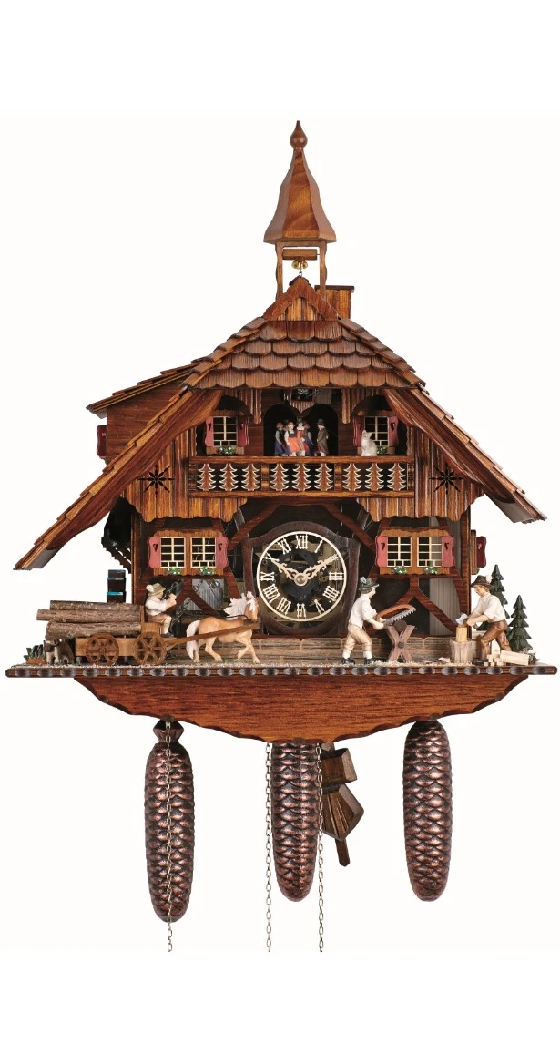 Cuckoo ClockBlack Forest House With 2 Moving Wood Choppers And Mill Wheel 3 Cuckoo ClockBlack Forest House With 2 Moving Wood Choppers And Mill Wheel
