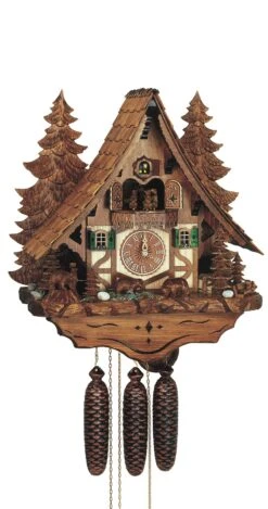 Cuckoo ClockChalet With Moving Bear And Mill-wheel