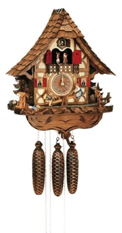 Cuckoo ClockBlack Forest House With Children On A See-saw And Moving Water Wheel