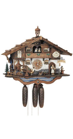 Cuckoo ClockBavarian House With Moving Beer Drinkers And Mill Wheel