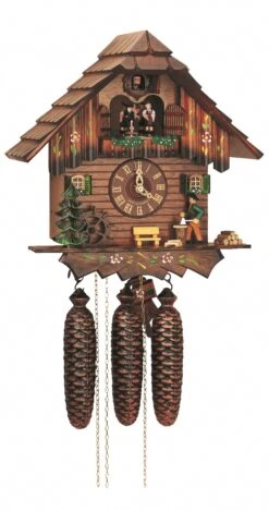 Cuckoo ClockBlack Forest House With Moving Wood Chopper And Mill Wheel