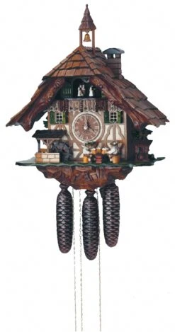 Cuckoo ClockBlack Forest House, 2 Beer Drinkers, Moving Mill Wheel