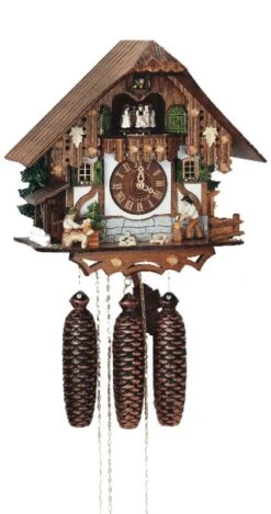 Cuckoo ClockBlack Forest House With Moving Wood Chopper, Beer Drinker And Mill Wheel
