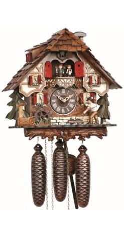 Cuckoo ClockBlack Forest House With Moving Fisherman And Moving Mill Wheel