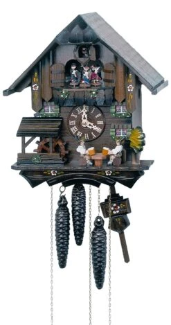 Cuckoo ClockBlack Forest House With Moving Beer Drinkers And Mill Wheel