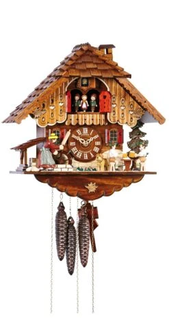 Cuckoo ClockBlack Forest House With Moving Beer Drinkers, Black Forest Woman Andturning Mill-wheel