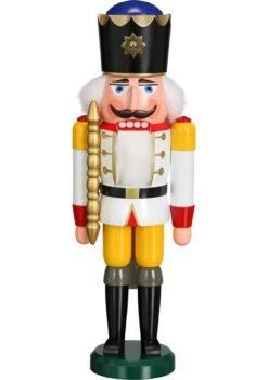 German Nutcracker King White, Height 39 Cm / 15 Inch, Original Erzgebirge By Seiffener Volkskunst