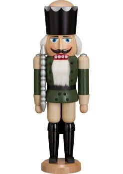 German Nutcracker King Ash-tree Green, Height 39 Cm / 15 Inch, Original Erzgebirge By Seiffener Volkskunst